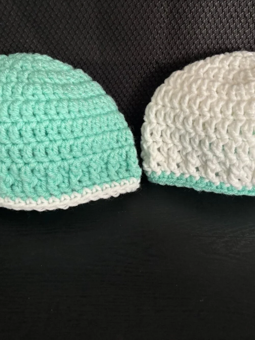 Baby Beanies 0-3 months. Mint/Aqua and White Set. Never worn